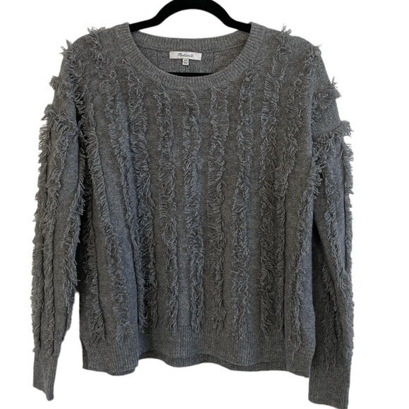 Madewell Fringe-Stripe Pullover 100% Merino‎ Wool Gray Sweater Size XXS - Picture 3 of 12